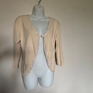Used CDP & CO. Cream Sweater w/white trim & iridescent sequins on trim
